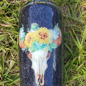 Black Glitter & Cow Skull 20oz Tumbler